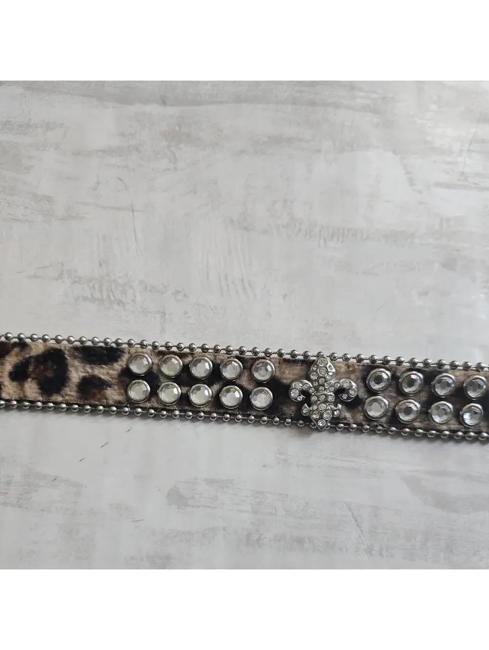 y2k Leopard Print Studded Rhinestone Belt Brown Silver Western